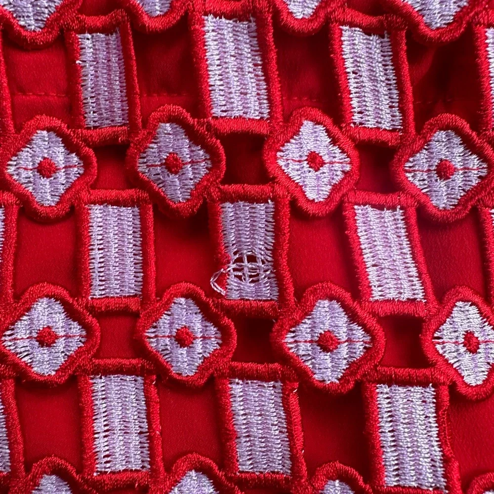 Sandro Paris Red Embroidered Lace Mini Skirt Size 0 EU 34 Luxury Statement - Picture 10 of 13